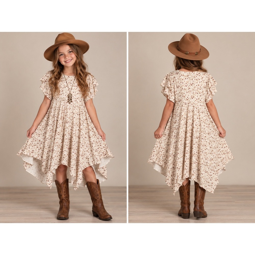 Joyfolie Mia Joy Milana Dress Neutral Mini Floral Handkerchief Hem 8 NEW $68